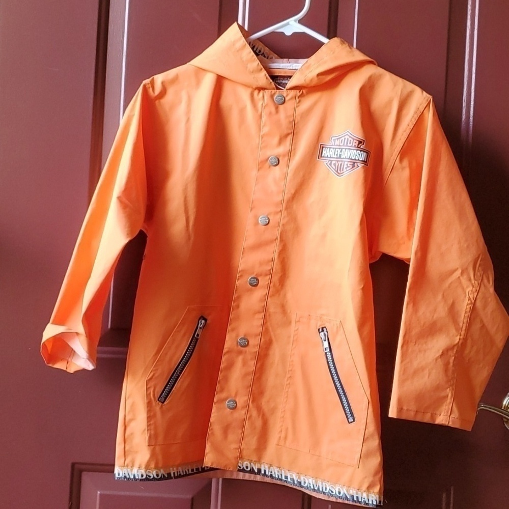Harley Davidson orange rain slicker  jacket size 10 kids